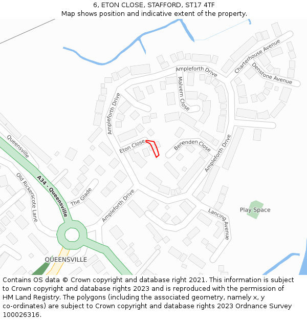 6, ETON CLOSE, STAFFORD, ST17 4TF: Location map and indicative extent of plot