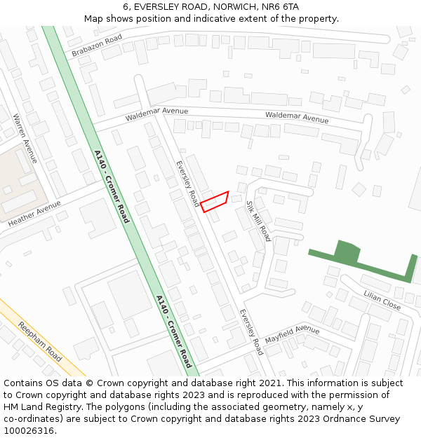 6, EVERSLEY ROAD, NORWICH, NR6 6TA: Location map and indicative extent of plot