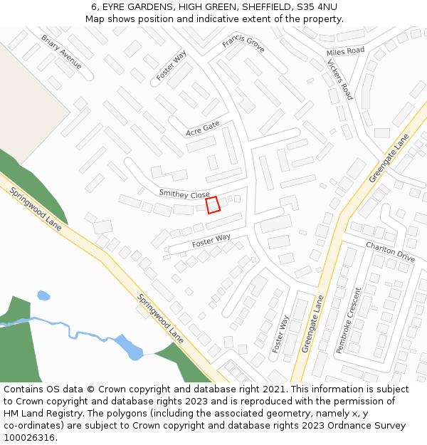 6, EYRE GARDENS, HIGH GREEN, SHEFFIELD, S35 4NU: Location map and indicative extent of plot