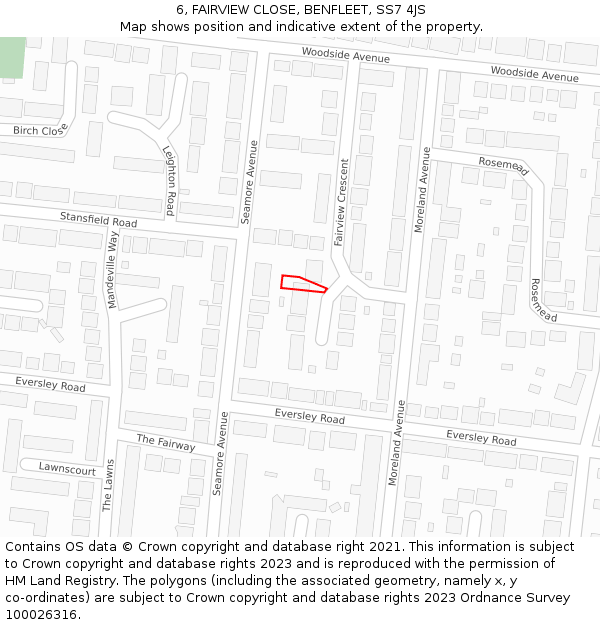 6, FAIRVIEW CLOSE, BENFLEET, SS7 4JS: Location map and indicative extent of plot