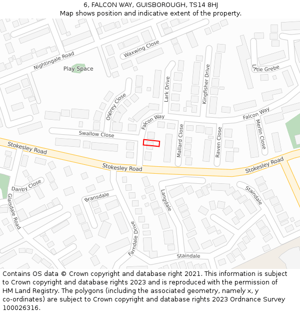 6, FALCON WAY, GUISBOROUGH, TS14 8HJ: Location map and indicative extent of plot