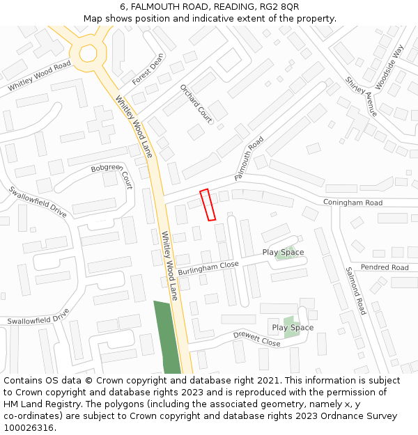 6, FALMOUTH ROAD, READING, RG2 8QR: Location map and indicative extent of plot