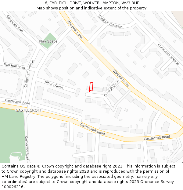 6, FARLEIGH DRIVE, WOLVERHAMPTON, WV3 8HF: Location map and indicative extent of plot