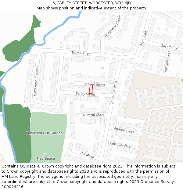 6, FARLEY STREET, WORCESTER, WR2 6JD: Location map and indicative extent of plot