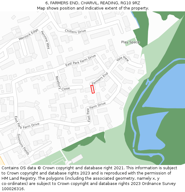 6, FARMERS END, CHARVIL, READING, RG10 9RZ: Location map and indicative extent of plot