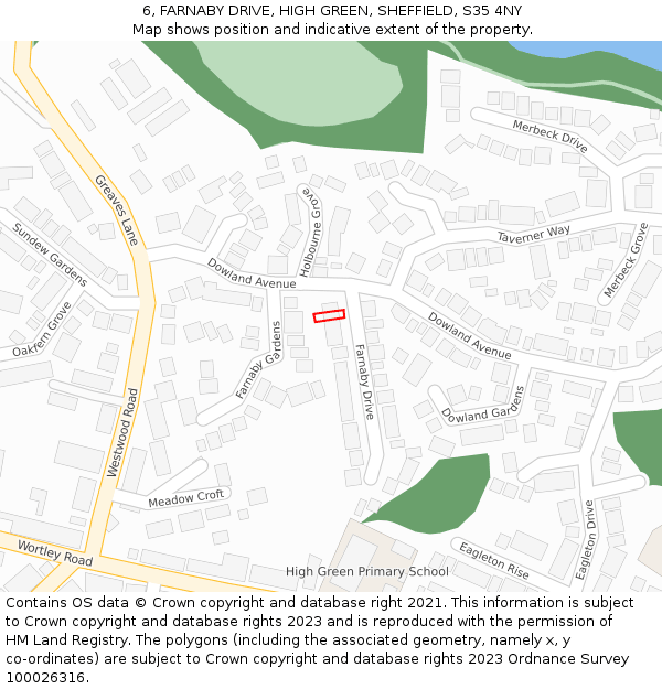 6, FARNABY DRIVE, HIGH GREEN, SHEFFIELD, S35 4NY: Location map and indicative extent of plot