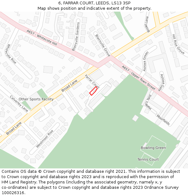 6, FARRAR COURT, LEEDS, LS13 3SP: Location map and indicative extent of plot