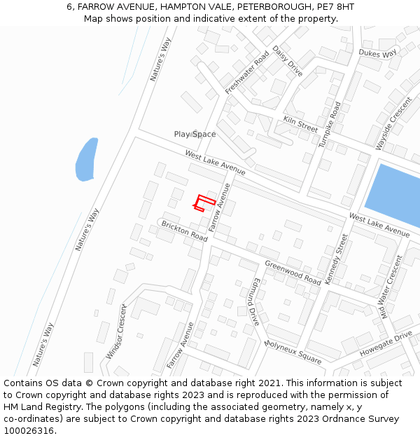 6, FARROW AVENUE, HAMPTON VALE, PETERBOROUGH, PE7 8HT: Location map and indicative extent of plot