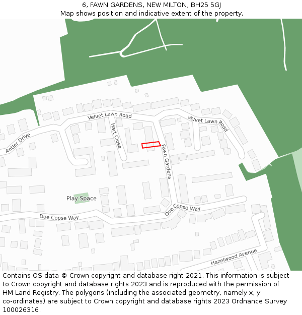6, FAWN GARDENS, NEW MILTON, BH25 5GJ: Location map and indicative extent of plot