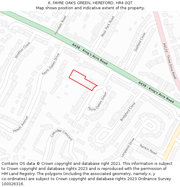 6, FAYRE OAKS GREEN, HEREFORD, HR4 0QT: Location map and indicative extent of plot