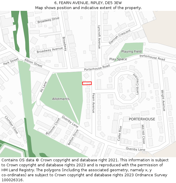 6, FEARN AVENUE, RIPLEY, DE5 3EW: Location map and indicative extent of plot