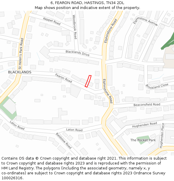 6, FEARON ROAD, HASTINGS, TN34 2DL: Location map and indicative extent of plot