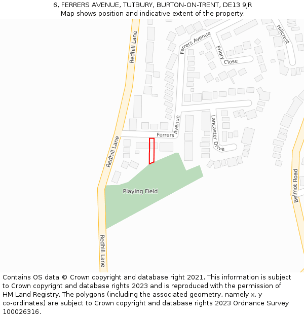 6, FERRERS AVENUE, TUTBURY, BURTON-ON-TRENT, DE13 9JR: Location map and indicative extent of plot