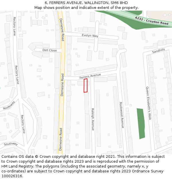 6, FERRERS AVENUE, WALLINGTON, SM6 8HD: Location map and indicative extent of plot