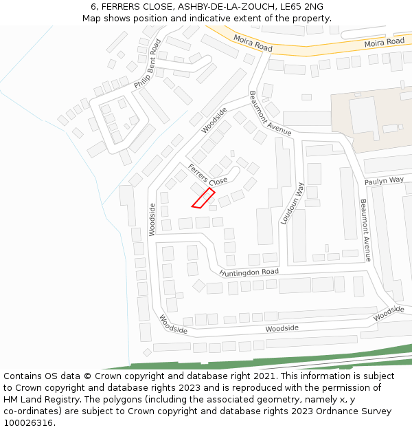 6, FERRERS CLOSE, ASHBY-DE-LA-ZOUCH, LE65 2NG: Location map and indicative extent of plot