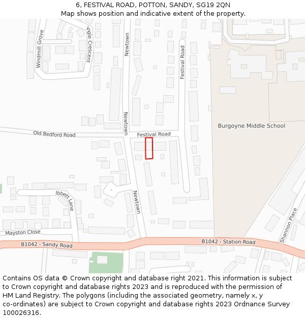 6, FESTIVAL ROAD, POTTON, SANDY, SG19 2QN: Location map and indicative extent of plot