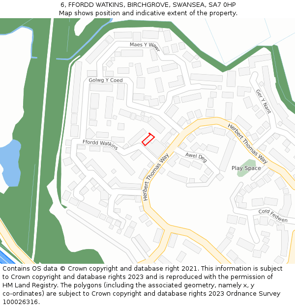 6, FFORDD WATKINS, BIRCHGROVE, SWANSEA, SA7 0HP: Location map and indicative extent of plot