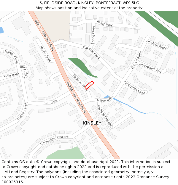 6, FIELDSIDE ROAD, KINSLEY, PONTEFRACT, WF9 5LG: Location map and indicative extent of plot