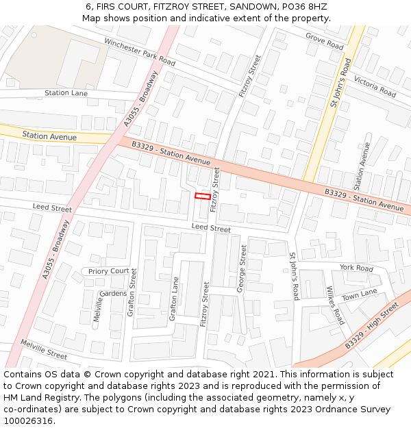 6, FIRS COURT, FITZROY STREET, SANDOWN, PO36 8HZ: Location map and indicative extent of plot