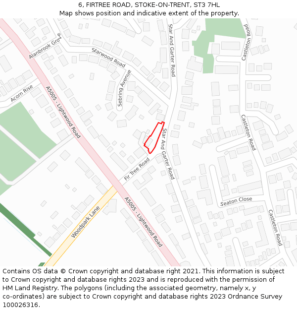 6, FIRTREE ROAD, STOKE-ON-TRENT, ST3 7HL: Location map and indicative extent of plot