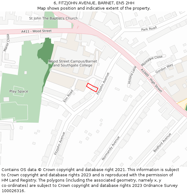 6, FITZJOHN AVENUE, BARNET, EN5 2HH: Location map and indicative extent of plot
