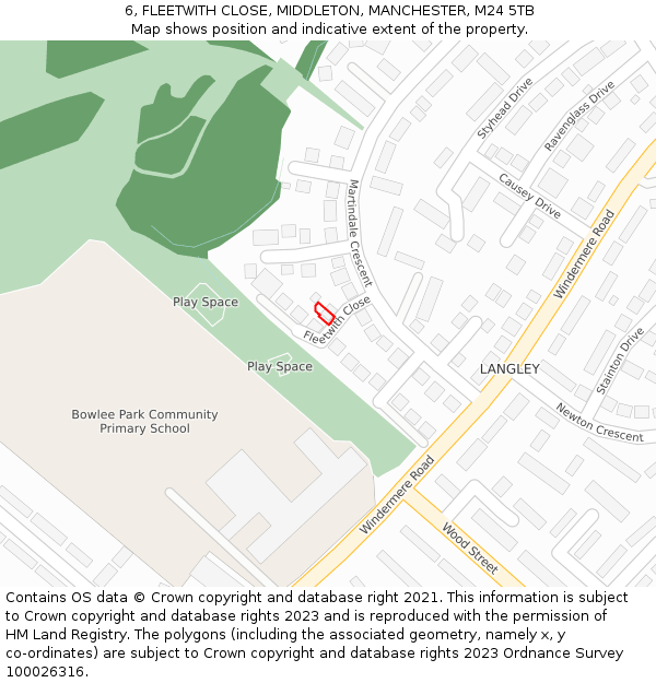 6, FLEETWITH CLOSE, MIDDLETON, MANCHESTER, M24 5TB: Location map and indicative extent of plot