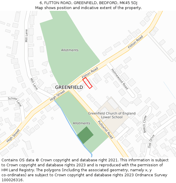 6, FLITTON ROAD, GREENFIELD, BEDFORD, MK45 5DJ: Location map and indicative extent of plot