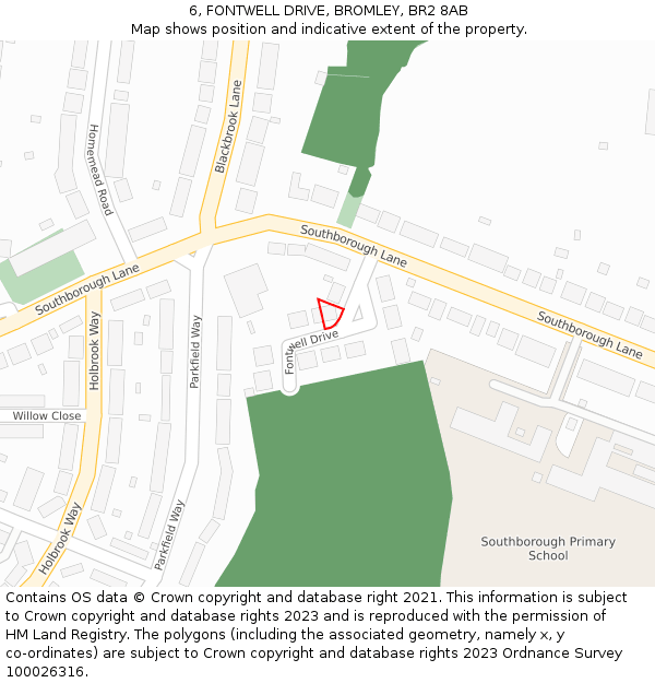 6, FONTWELL DRIVE, BROMLEY, BR2 8AB: Location map and indicative extent of plot