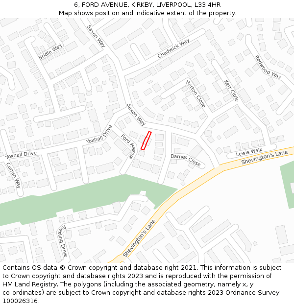 6, FORD AVENUE, KIRKBY, LIVERPOOL, L33 4HR: Location map and indicative extent of plot