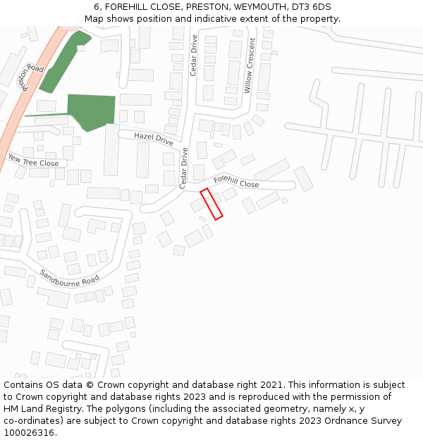 6, FOREHILL CLOSE, PRESTON, WEYMOUTH, DT3 6DS: Location map and indicative extent of plot