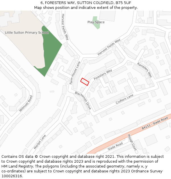 6, FORESTERS WAY, SUTTON COLDFIELD, B75 5UF: Location map and indicative extent of plot