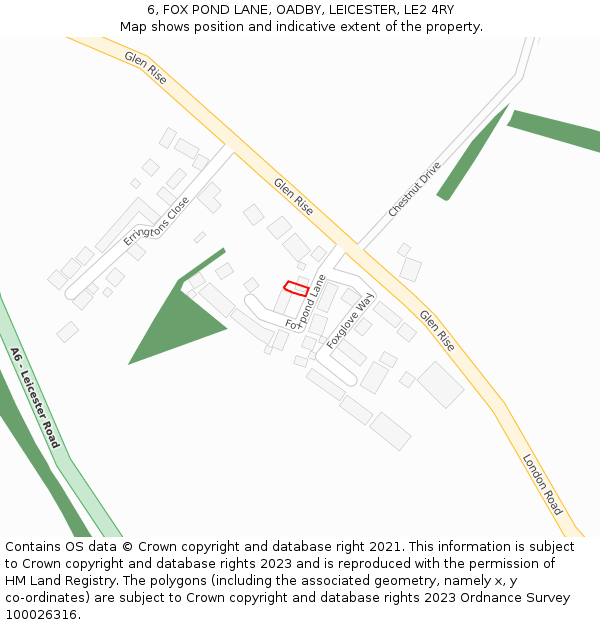 6, FOX POND LANE, OADBY, LEICESTER, LE2 4RY: Location map and indicative extent of plot
