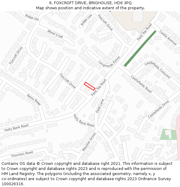 6, FOXCROFT DRIVE, BRIGHOUSE, HD6 3PQ: Location map and indicative extent of plot
