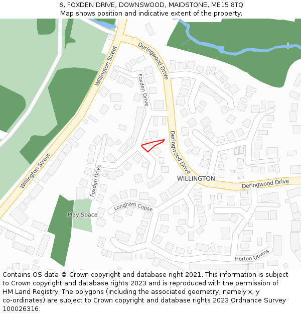 6, FOXDEN DRIVE, DOWNSWOOD, MAIDSTONE, ME15 8TQ: Location map and indicative extent of plot