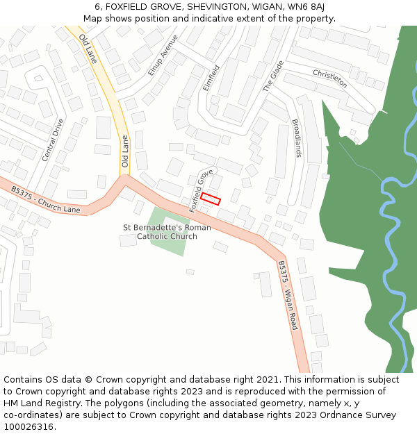 6, FOXFIELD GROVE, SHEVINGTON, WIGAN, WN6 8AJ: Location map and indicative extent of plot