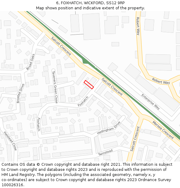 6, FOXHATCH, WICKFORD, SS12 9RP: Location map and indicative extent of plot