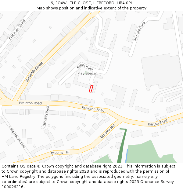 6, FOXWHELP CLOSE, HEREFORD, HR4 0PL: Location map and indicative extent of plot