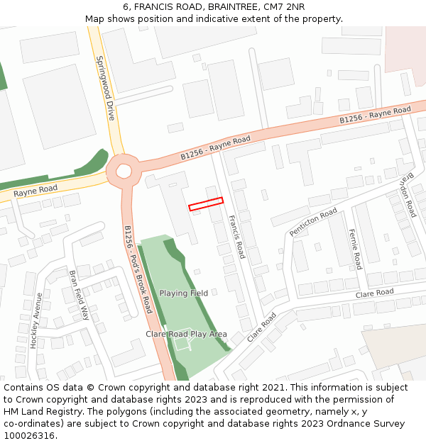 6, FRANCIS ROAD, BRAINTREE, CM7 2NR: Location map and indicative extent of plot