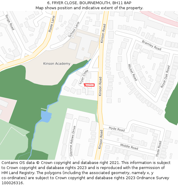 6, FRYER CLOSE, BOURNEMOUTH, BH11 8AP: Location map and indicative extent of plot