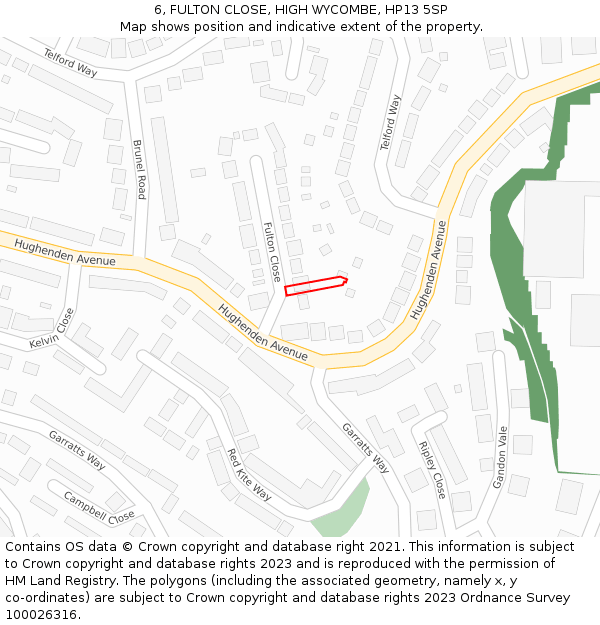 6, FULTON CLOSE, HIGH WYCOMBE, HP13 5SP: Location map and indicative extent of plot