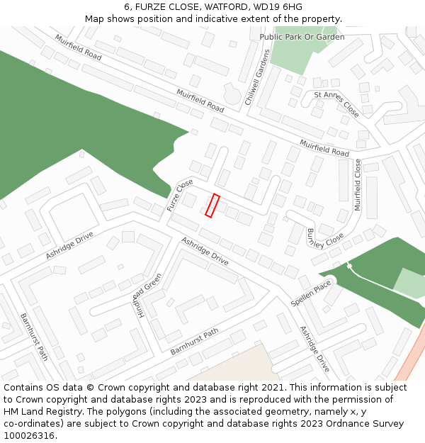 6, FURZE CLOSE, WATFORD, WD19 6HG: Location map and indicative extent of plot
