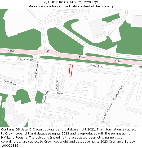 6, FURZE ROAD, TADLEY, RG26 4QX: Location map and indicative extent of plot