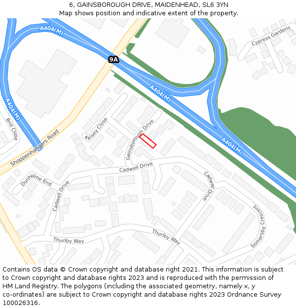 6, GAINSBOROUGH DRIVE, MAIDENHEAD, SL6 3YN: Location map and indicative extent of plot