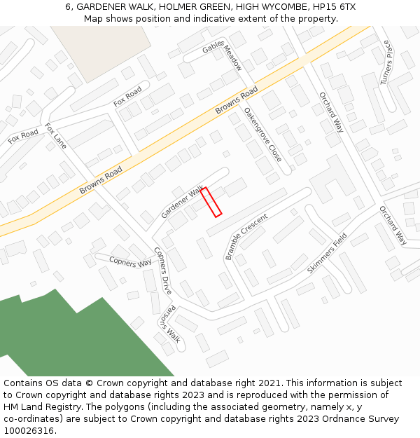 6, GARDENER WALK, HOLMER GREEN, HIGH WYCOMBE, HP15 6TX: Location map and indicative extent of plot
