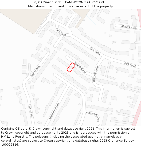6, GARWAY CLOSE, LEAMINGTON SPA, CV32 6LH: Location map and indicative extent of plot
