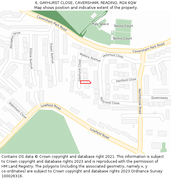 6, GAYHURST CLOSE, CAVERSHAM, READING, RG4 6QW: Location map and indicative extent of plot