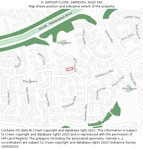 6, GAYNOR CLOSE, SWINDON, SN25 4XX: Location map and indicative extent of plot