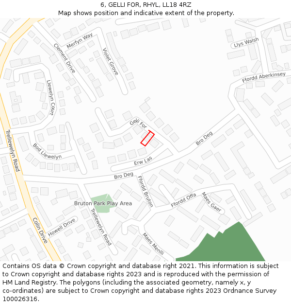 6, GELLI FOR, RHYL, LL18 4RZ: Location map and indicative extent of plot