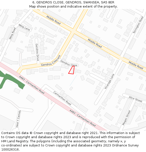 6, GENDROS CLOSE, GENDROS, SWANSEA, SA5 8ER: Location map and indicative extent of plot