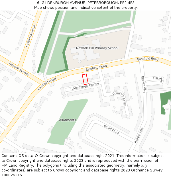 6, GILDENBURGH AVENUE, PETERBOROUGH, PE1 4RF: Location map and indicative extent of plot